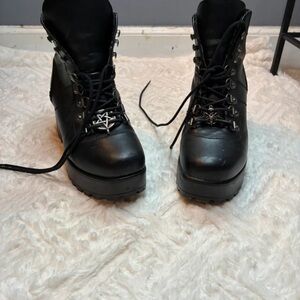 Nasty Gal Black Lace-Up Platform Combat Boots with Star Charm